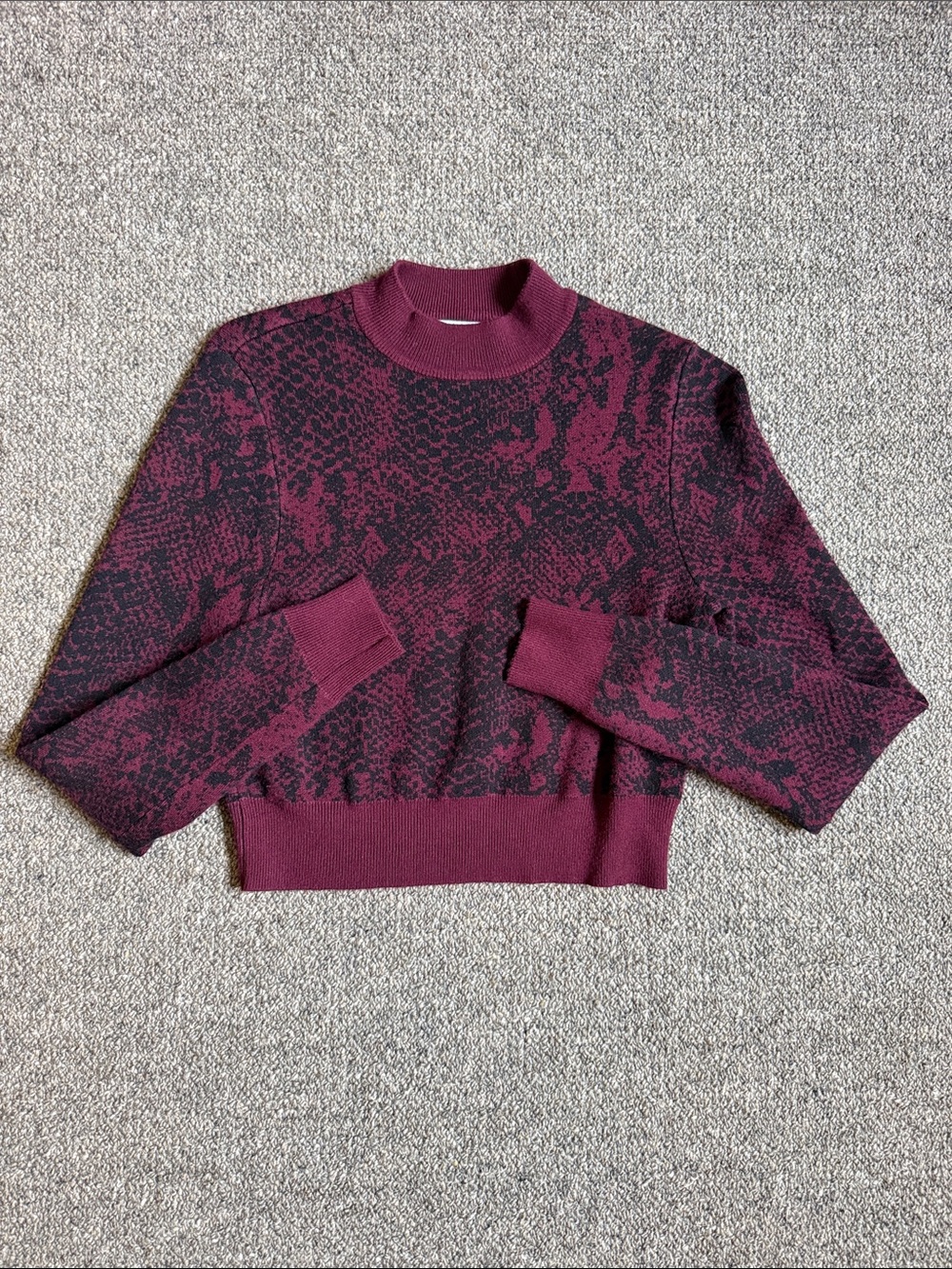 Express x Negin Mirsalehi Maroon and Black Snake-Print Mock Neck Sweater